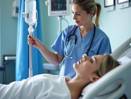 Hình ảnh điều dưỡng viên tại bệnh viện đang chăm sóc bệnh nhân