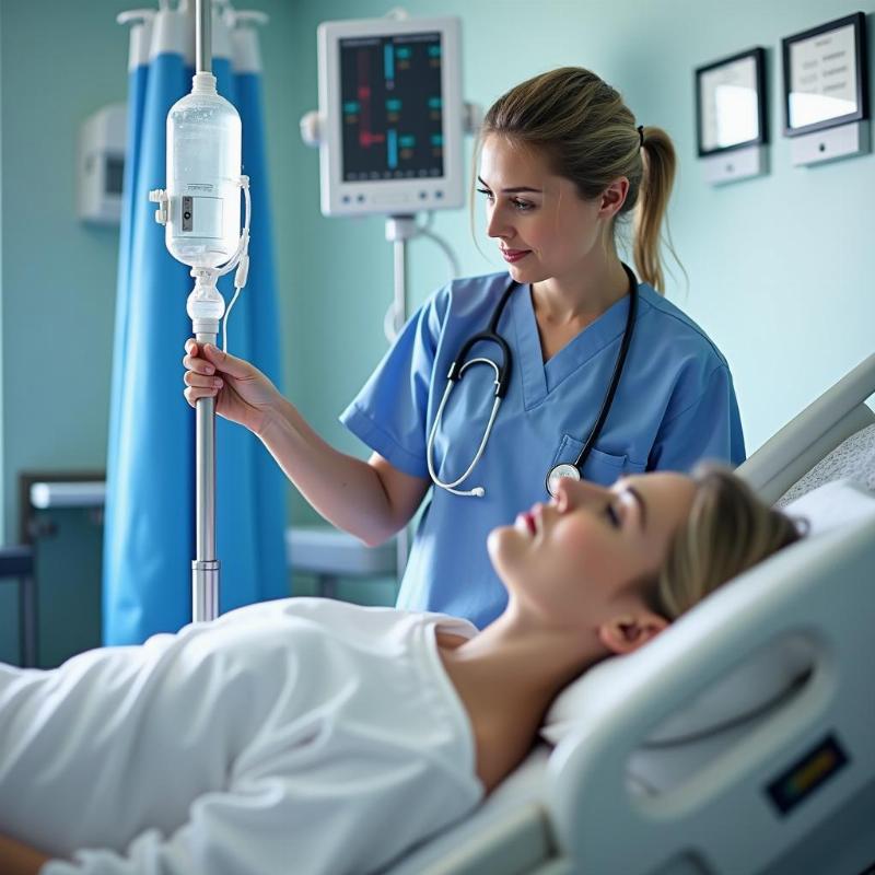 Hình ảnh điều dưỡng viên tại bệnh viện đang chăm sóc bệnh nhân
