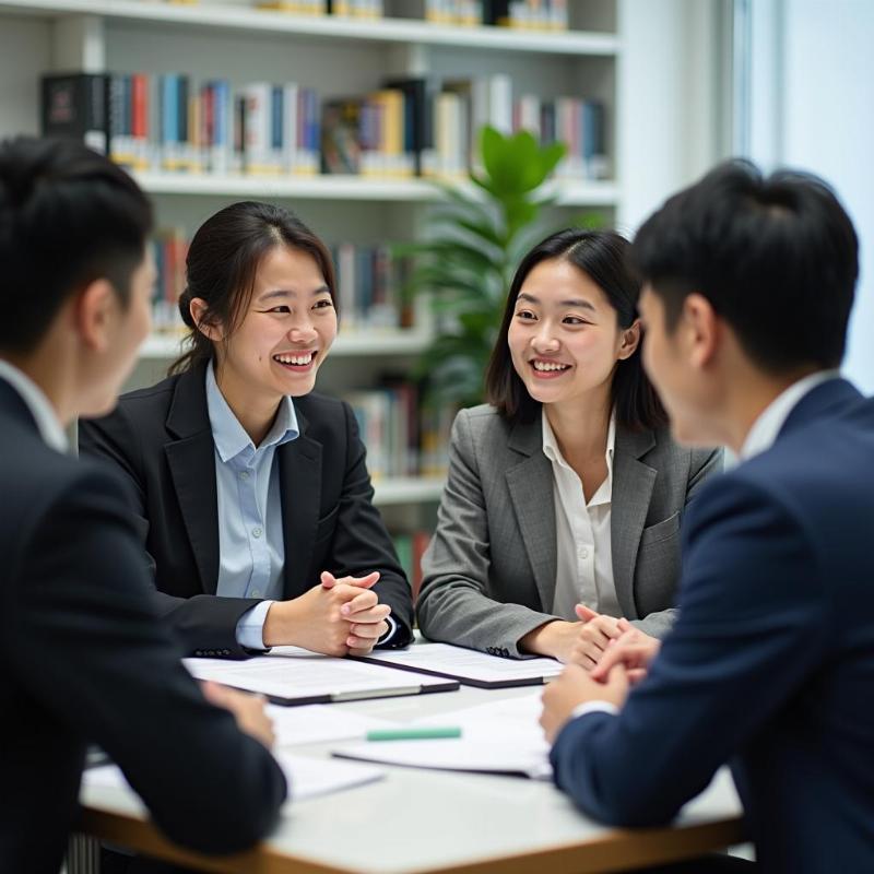 Sinh viên du học Nhật Bản thảo luận kinh doanh quốc tế