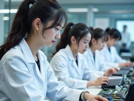 Sinh viên du học Nhật Bản học ngành kỹ thuật trong phòng thí nghiệm hiện đại