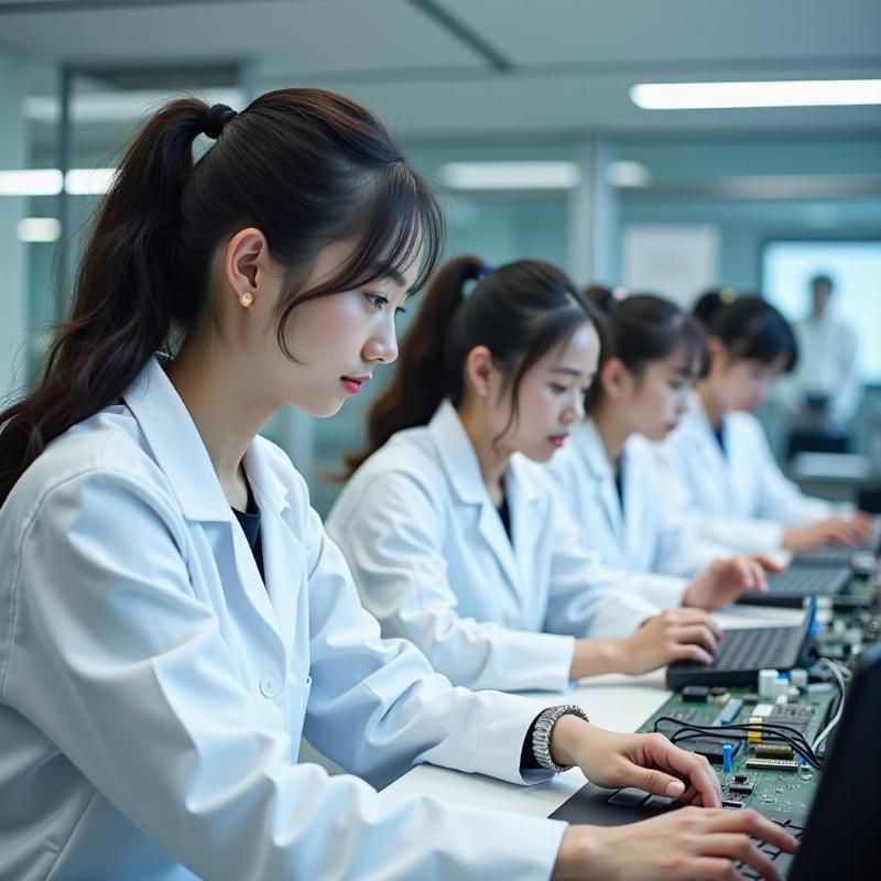 Sinh viên du học Nhật Bản học ngành kỹ thuật trong phòng thí nghiệm hiện đại