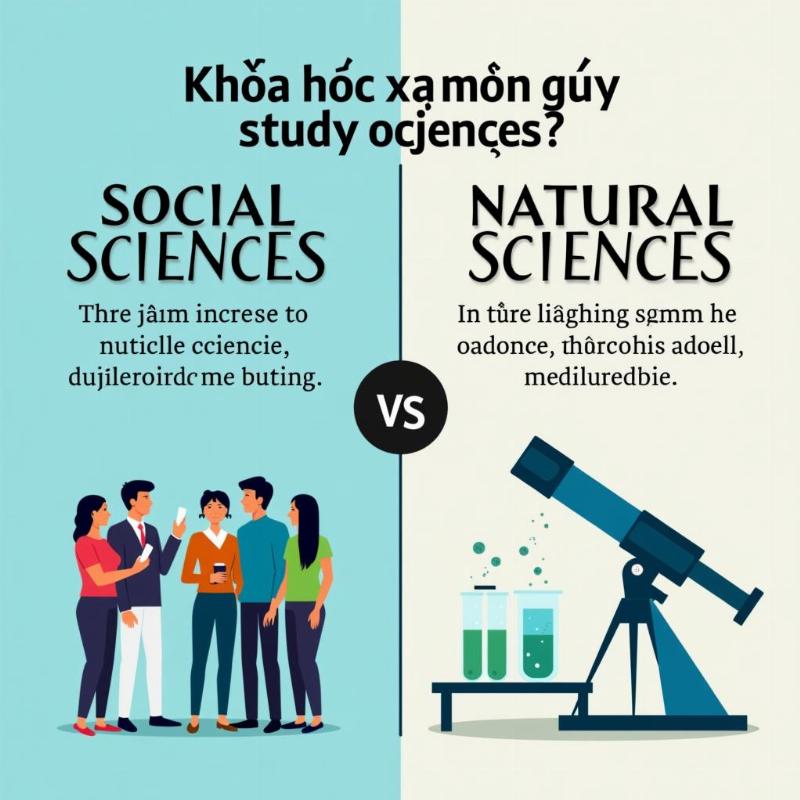 Hình minh họa sự khác biệt giữa khoa học xã hội nghiên cứu con người và khoa học tự nhiên nghiên cứu thế giới vật chất, giúp hiểu rõ khoa học xã hội là môn gì